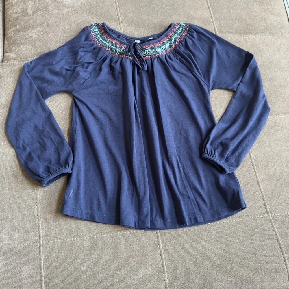 Ralph Lauren Navy Top with Multicolor Embroidery